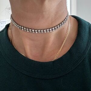 Vintage crystal rhinestone choker collar necklace